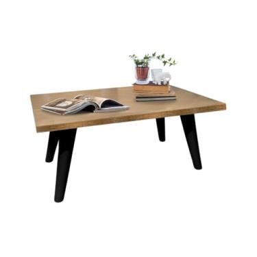 Imagem de Mesa De Centro 50cm Retangular Modernic Com Pés Palito Plástico PVC Retro Decoração Sala De Estar (Malbec/Preto)