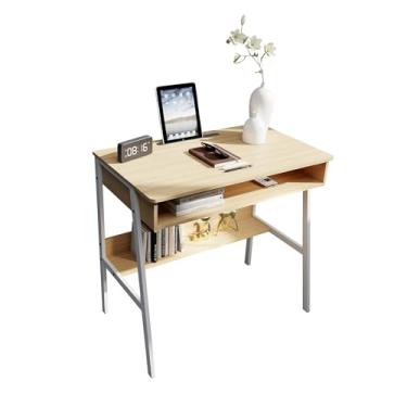 Imagem de Aopark Mesa De Computador Pequena Branca 32 Polegadas Para Quarto, Escritório Com Estrutura Metal, Estudo Estilo Simples E Moderno Em Casa, Escrita Espaços Pequenos (Carvalho Branco)