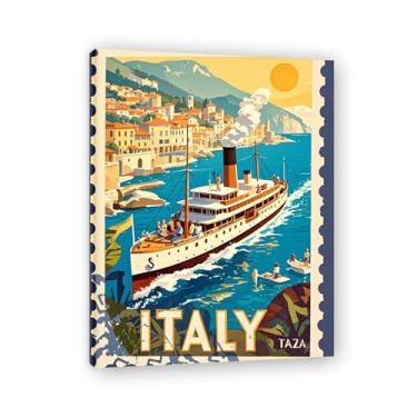 Imagem de Pôster retrô Steamship Port Vintage Italian Steamship Canvas Print - Carimbo de papel envelhecido 40 x 52 cm