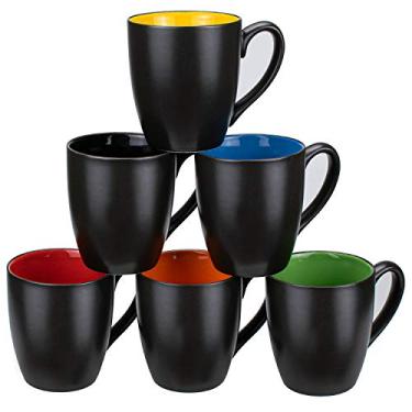 Imagem de Foraineam Conjunto de 6 canecas de café 473 ml de porcelana preta fosca conjunto de canecas grandes de cerâmica restaurante copos para café, chá, suco, cacau