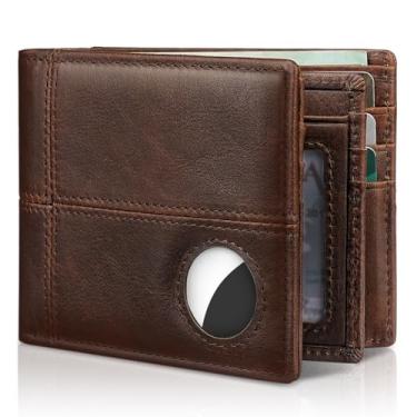 Imagem de Carteira masculina com suporte para AirTag, couro dobrável com bloqueio RFID, 1-2 porta-cartões de identificação para Windows 12-13, caixa de presente e protetor de tela incluídos, AirTag não incluído