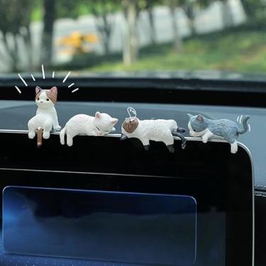 Imagem de 4 peças fofos enfeites de espelho retrovisor de carro mini gato decorações divertidas painel kawaii acessórios interiores de carro