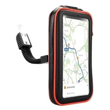 Imagem de Suporte com tomada Carregador USB de Celular Impermeável para moto scooter motoboy motocicleta Universal Smartphone GPS 6 polegadas capa prova d'água