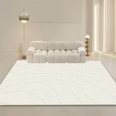 Imagem de Tapete moderno estilo creme para sala de estar, decoração minimalista para sofá, tapetes grandes para quarto, mesas de cabeceira laváveis (200x200 cm/sem fiapos)