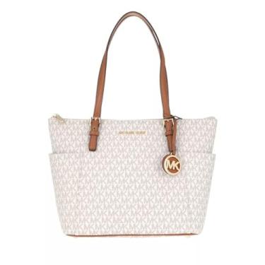 Imagem de Bolsa Michael Michael Kors Jet Set com zíper na parte de cima, Baunilha/Bolota, One Size
