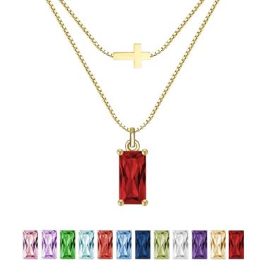 Imagem de SILANER Colar feminino com pedra do mês de nascimento de esmeralda banhado a ouro real 14 K, pingente de cruz delicada, pingente de zircônia cúbica, presente de aniversário para mulheres, joias, Latão