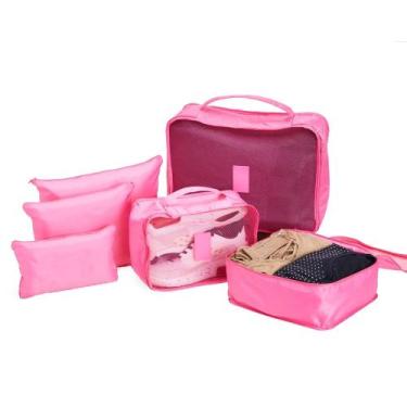Imagem de Organizador de Mala Viagem Necessaire Kit 6 Peças Rosa CBRN20584 - Com