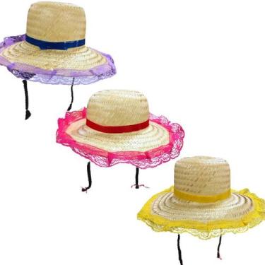 Imagem de Chapéu de palha com trança kit 3 unidades infantil - NETTO, COLORIDO