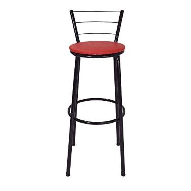 Imagem de Banqueta Alta 3 Ferrinhos Aço Tubular com Pintura Preta Assento em Corino Versátil para Cozinha Bar ou Decoração Moderna (VERMELHO)