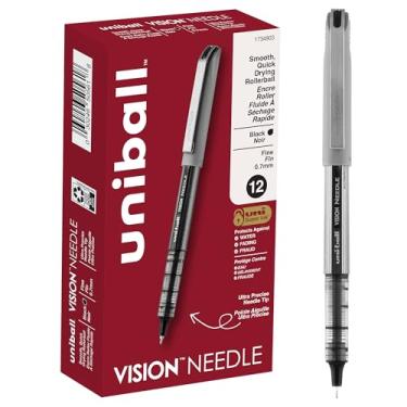 Imagem de Uniball Vision Caneta esferográfica com agulha, bastão, fina de 0,7 mm, tinta preta, barril prateado, dúzia