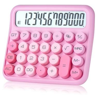 Imagem de Calculadora de interruptor mecânico, 12 dígitos, visor LCD grande, botões grandes de calculadora rosa, calculadora mecânica, calculadora de mesa, calculadora fofa, para vida cotidiana e trabalho