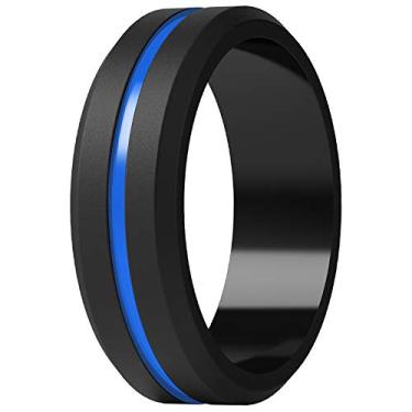 Imagem de ThunderFit Anel de silicone masculino - 1 anel (azul preto, 8,5-9 (18,9 mm)), 8.5 - 9 (18.90mm), lac Rubber lac Rubber Silicone, Sem pedra preciosa