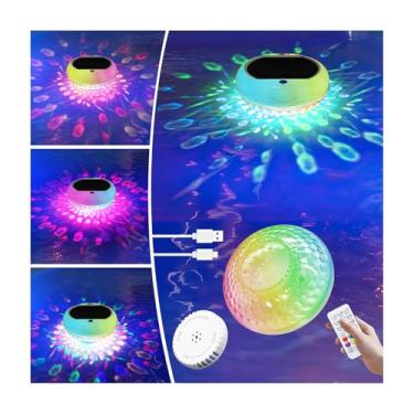 Imagem de Flutuador de cloro para piscina, luzes flutuantes solares para piscina com carregamento USB, 2600 mAh 6,7 polegadas IP68 à prova d'água, luzes flutuantes superiores inferiores de 13 cores, dispensador