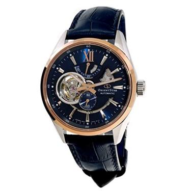 Imagem de Orient Star Edição Limitada Semi Esqueleto Mostrador Azul Ouro Rosa Vidro Safira Relógio Automático RE-AV0111L, Relógio automático