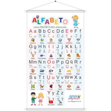 Imagem de Banner Alfabeto Minúsculas e Maiúsculas Pedagógico Escolar Didático 60cm x100cm Impressão Digital Lona 280g