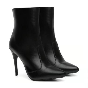 Imagem de Bota Feminina Bico Fino Anna Andrade Cano Médio Salto Alto Lisa Clássica Tendência Preto  feminino