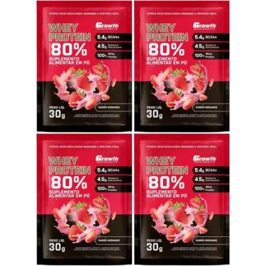 Imagem de Kit com 4 Saches Whey Protein 80% 30g Growth Morango
