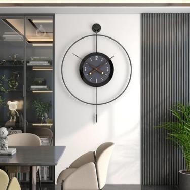 Imagem de Relógio de parede de arte moderna grande relógio de parede operado por bateria, decoração moderna relógio de parede grande de metal, relógio de quartzo de parede silencioso sem tique-taque com pêndulo