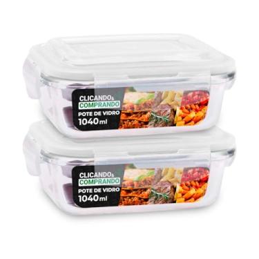 Imagem de KIT 2 Potes de Vidro Retangular com Tampa Hermética 1040ml Cor: Transparente
