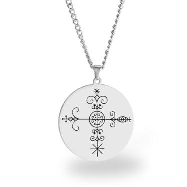 Imagem de Colar Vevê Vodu – Pingente com Símbolos dos Lwas em Aço Inoxidável (Prata, Ouro ou Preto) • Amuleto Espiritual Afro-Caribenho de Proteção, Magia e Fé (Simbi, Prata)