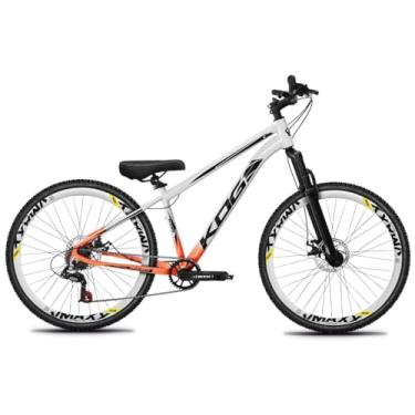 Imagem de Bicicleta Aro 26 KOG Freeride 1x7 – Estilo Grau, Suspensão 29”, Freios a Disco, Aros Vmaxx Neon – Bike Urbana de Alta Performance, Branco Laranja, Adesivo Preto,Vmaxx Branco