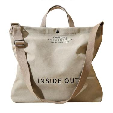 Imagem de Huwzder Bolsa feminina grande de lona, casual, bolsa de trabalho de ombro, bolsa transversal com alça superior, Caqui, 17.3 inches x 5.5 inches x 15 inches, Sacola