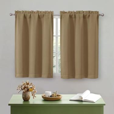 Imagem de OWENIE Cortinas de cozinha taupe 91 cm de comprimento, cortinas curtas blackout pequenas com isolamento térmico camada sobre a pia, bolso para varão, meia janela para banheiro, quarto, acampamento