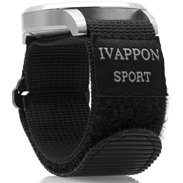 Imagem de IVAPPON Pulseira de relógio esportivo, pulseira de nylon de gancho e laço, largura de 18 a 22 mm, design de prevenção de quedas, várias cores, Preto com fivela cinza e POM, 22mm, Regular size, Militar