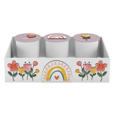 Imagem de Trio de Potes e Bandeja Kit Higiene MDF Sunshine Arco Íris - Neném na 