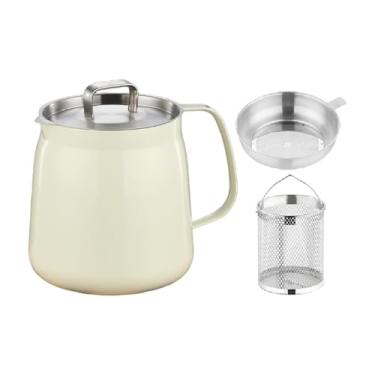 Imagem de Fenteer Panela de filtro de óleo de aço inoxidável 304 de 1,5 L/50 oz, economizadora de óleo com filtro, fritadeira com cesto