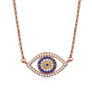 Imagem de Kaletine Colar com pingente de olho turco azul prata esterlina 925 zircônia cúbica corrente ajustável 40,6 cm 43,2 cm 45,7 cm, Zircônia cúbica Prata esterlina, Zircônia cúbica