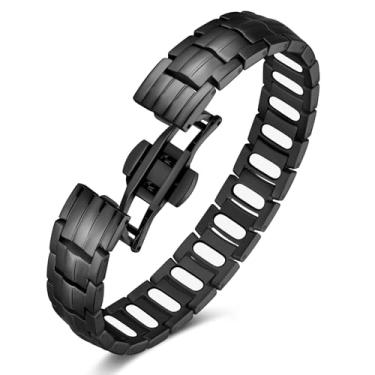 Imagem de Jecanori 5 pulseiras magnéticas de força para homens — Ímãs de elipse Gauss atualizados — Fecho de borboleta premium e comprimento ajustável, preto