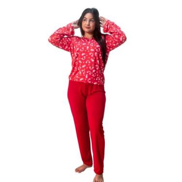 Imagem de Pijama Blusa Manga Comprida Estampada e Calça Lisa Confortável Frio In