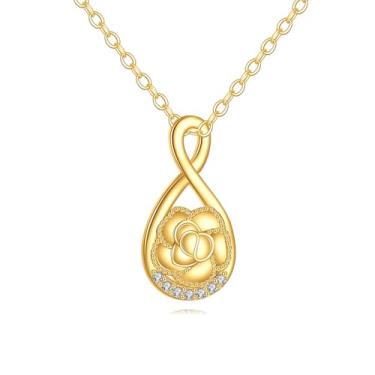 Imagem de Colar feminino de ouro real 14 k com pingente de flor de rosa infinito, presentes para esposa, amante, mãe, presente de dia dos namorados