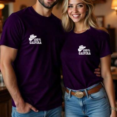 Imagem de Camiseta Algodão Unissex Country Casal Estampa 100% Caipira Chapéu Bot