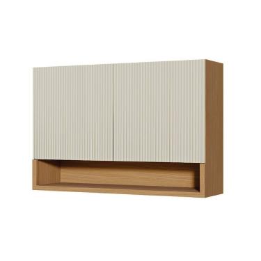 Imagem de Armário Aéreo Nesher Simone Mendes em MDF 15mm com 2 Portas e 2 Prateleiras - 120cm de largura – Carvalho/Greige