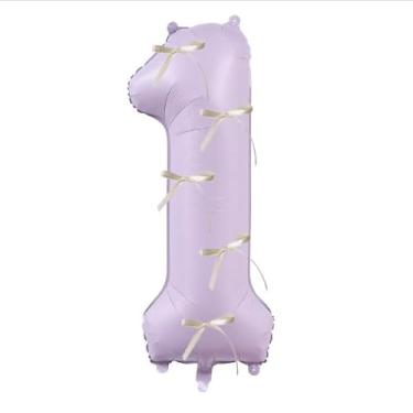 Imagem de Antwhale Balão de fita digital roxo gigante creme, 102 cm, número 1, arco de fita, aniversário, festa de casamento e outras decorações de cena, adequado para todas as idades (roxo 1)