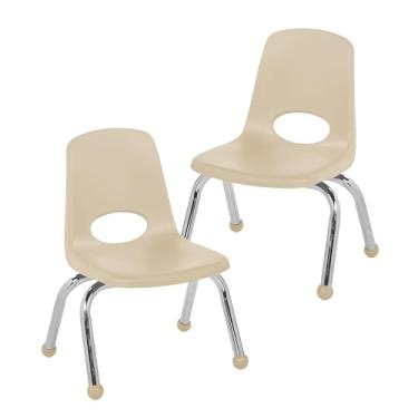 Imagem de Cadeira escolar empilhável de 25,4 cm, assento de estudante empilhável com pernas de aço cromado e deslizadores esféricos; para pré-escola, sala de aula ou escola em casa - areia (pacote com 2