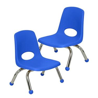 Imagem de Cadeira escolar empilhável de 20 cm, assento de estudante empilhável com pernas de aço cromado e deslizadores esféricos; para creche, pré-escola e escola em casa - azul (pacote com 2), 15407-BL