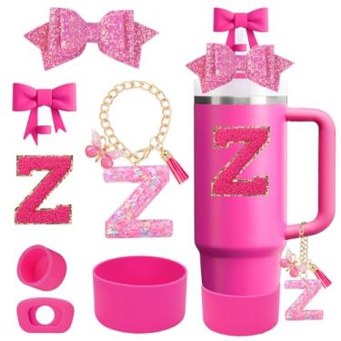 Imagem de QUNNDY Conjunto de acessórios para copo Stanley Cup 850.5 g 1,134.0 g copo com alça, incluindo tampa de cobertura de palha de laço, decoração de arco de palha, bota, tampa à prova de derramamento