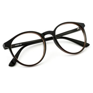 Imagem de Armação Óculos Feminino Masculino Redondo Retro Lentes Sem Grau (Marrom Escuro)