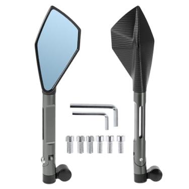 Imagem de Hihaha Espelhos retrovisores de motocicleta retrovisores laterais ajustáveis de liga de alumínio 1 conjunto tom de titânio preto M8/M10 forma prismática