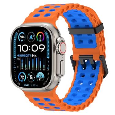 Imagem de DONEGANI Pulseira esportiva de silicone laranja / azul oceano sem pulseira para Apple Watch Se Ultra 2 de 40 mm, 44 mm, 46 mm, 42 mm, 45 mm, 41 mm, 38 mm, 49 mm, séries 10, 9, 8, 7, 6, 5, 4, 3 e 3