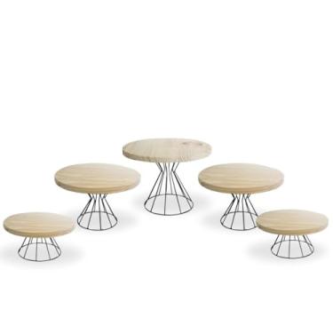 Imagem de kit de boleira 5 peças Dourado feito em ferro e madeira pinus crú (PRETA)