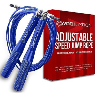 Imagem de WOD Nation Corda de pular de alta velocidade para mulheres e homens – Corda de pular com alça de alumínio, corda de pular crossfit, corda de pular de boxe, corda de pular fitness, corda de pular – Cordas de pular ajustáveis para fitness