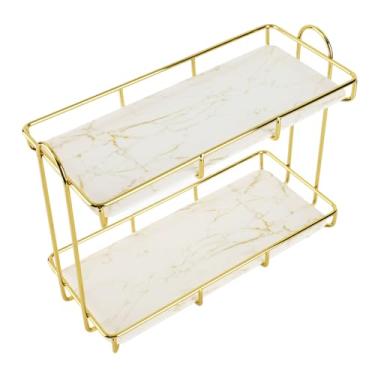 Imagem de aqxreight Banheiro Rack de Armazenamento Dourado Branco 2 Prateleira de Maquiagem Estrutura Humanized Slip Counter L STRUCTURA] ordenadamente. T Banheiro de Armazenamento de Bateira de de Salão de (S)