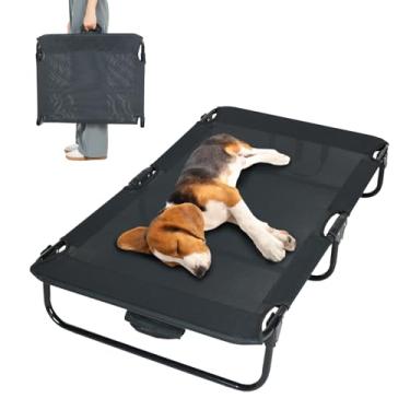 Imagem de everfront Cama elevada para cães, dobrável, portátil, berço de campismo, cama para cães de verão ao ar livre (Médio, Preto-Textilene)