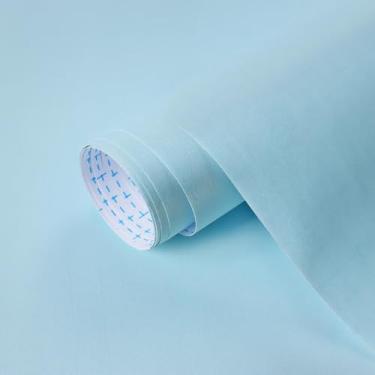 Imagem de HeloHo Papel de parede azul celeste sólido fosco texturizado papel de parede autoadesivo removível papel de contato à prova d'água para banheiro sala de estar quarto decoração vinil 118 x 15 cm