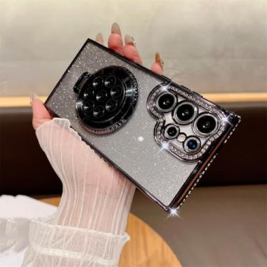 Imagem de MVVKKY para Samsung S24 Plus Luxury Glitter Case Ventosa Fixa Almofada Suporte Capa (para Samsung S24 Plus/BlackSF)