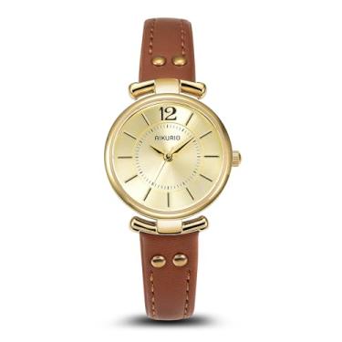 Imagem de AIKURIO Relógio feminino com pulseira de couro, relógio de pulso feminino, Marrom